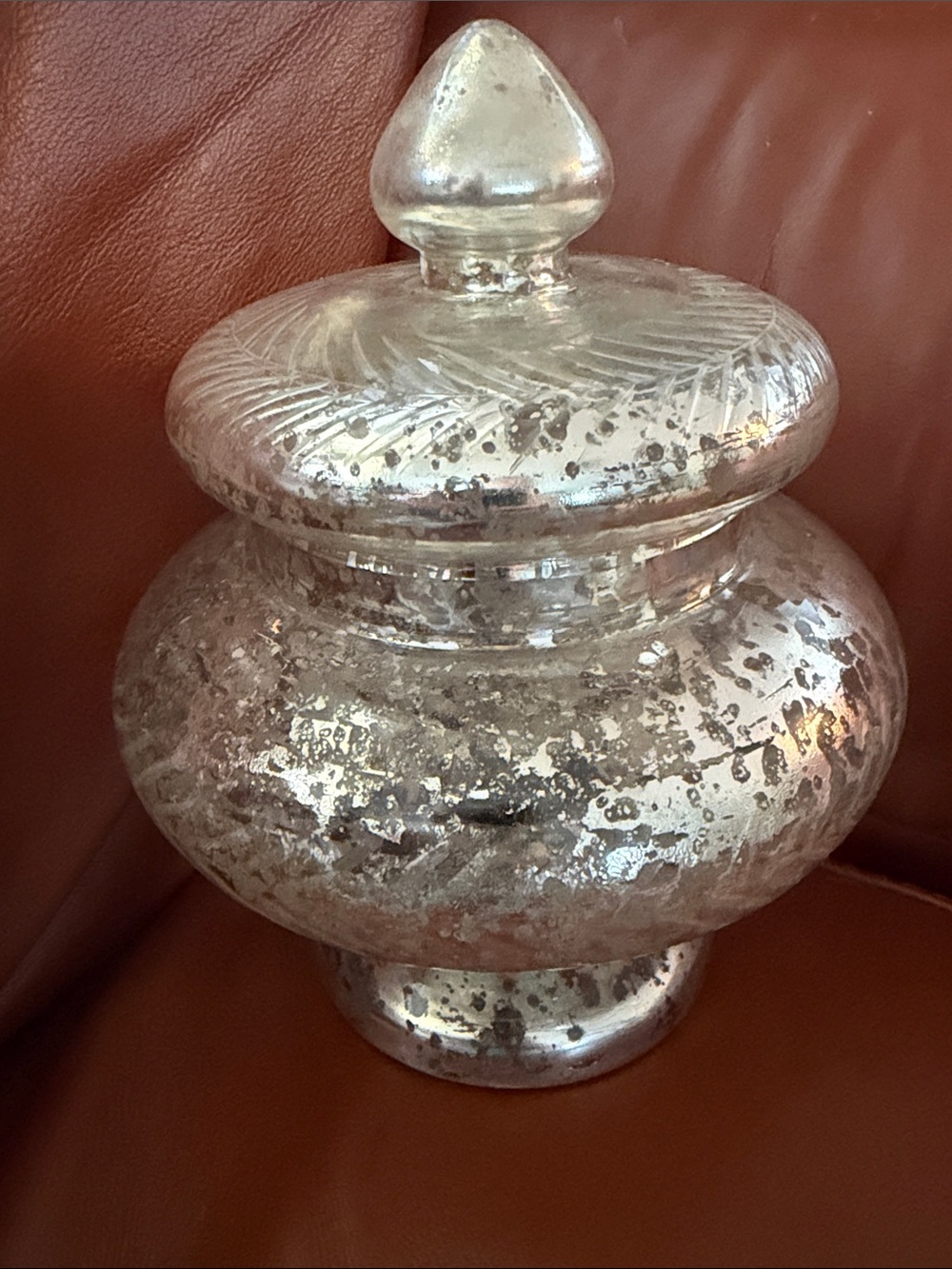 Vintage Mercury Glass Lidded Jar - Silver Mirrored Finish